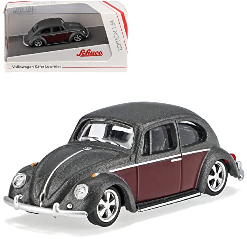 Volkwagen Käfer Lowrider Tuning Coupe Grau mit Braun 1/64 Schuco Modell Auto mit individiuellem Wunschkennzeichen