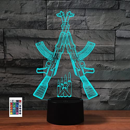 SUPERRUIDALONG 3D AK Gun Fernbedienung 16 Farben Nachtlichter Illusion Acryl LED Tisch Nachttisch Lampe Kinder Schlafzimmer Schreibtisch Dekor Geburtstag Geschenke Spielzeug für Kinder