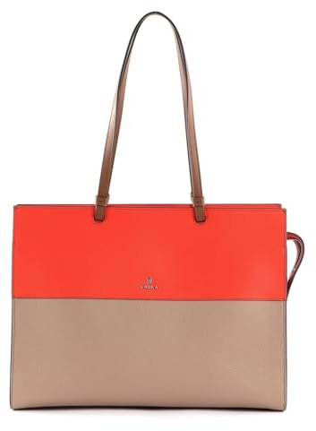 Furla Leder Schultertasche Varsity Tote E/W Greige + Spritz + Cognac h hellbraun
