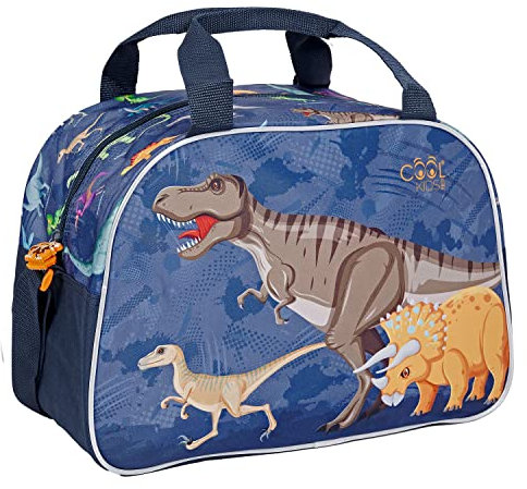 PERLETTI Kinder Sporttasche Blau Kleine Jungen - wasserdichte Schwimmtasche Kleinkind 3 4 5 6 Jahre - Reflektierende Umhängetasche Badetasche Kindergarten Reisen Sport - 28x41x21 cm (Dinosaurier)