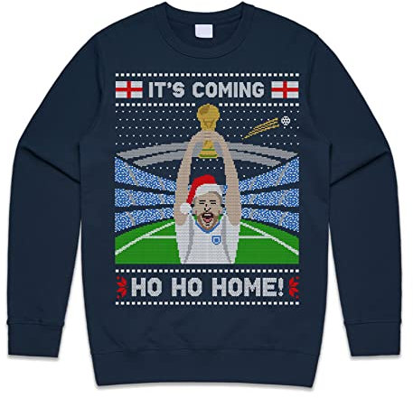 Sanfran Clothing England World Cup Christmas Sweatshirt Xmas It's Coming Ho Ho Home 2022 Football Jumper Sweater Medium/Navy Blue