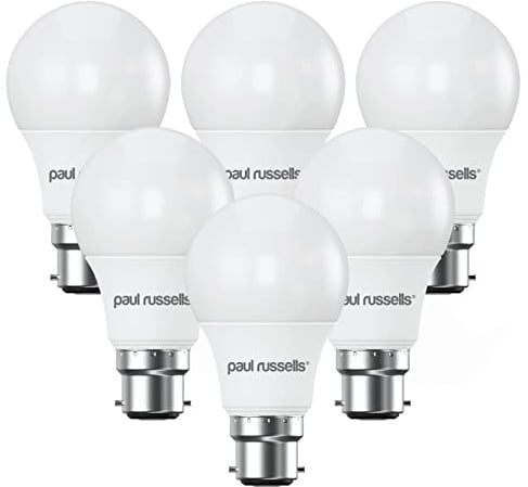 paul russells LED GLS - Dimmable Bayonet Light, 8.5W 806 Lumens B22 A60 LED Bulbs, 60w Equivalent, 2700K Warm White, Dimmer Standard BC Energy Saving Ceiling Lightbulbs, Pack of 6