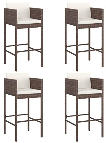 vidaXL Bar Stools 4 pcs with Cushions Brown Poly Rattan