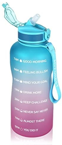 MYFOREST 2,2 Liter/2200ml großer Trinkflasche, Zeitmarkierung für motivierende Flüssigkeitszufuhr, sturzsicher, BPA-frei, Klappverschluss/Trinkhalm/weite Öffnung für Reinigung: kalt/heiß Wasserflasche