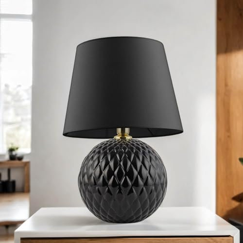 Licht-Erlebnisse Tischleuchte mit Schirm 60 cm hoch Glasfuß Stoffschirm E27 Schlafzimmer Wohnzimmer Tischlampe
