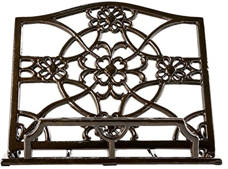 Vintage Cookbook Stand Cast Iron, Decorative Metal Cookbook Recipe Holder for Cookbooks or iPad Stands for Kitchen (Coffee Gold, 11.5 * 9.2)
