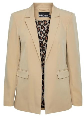 PIECES Women's PCBOZZY LS Detail NOOS BC CP Blazer, Safari/Detail:Leo Print, L