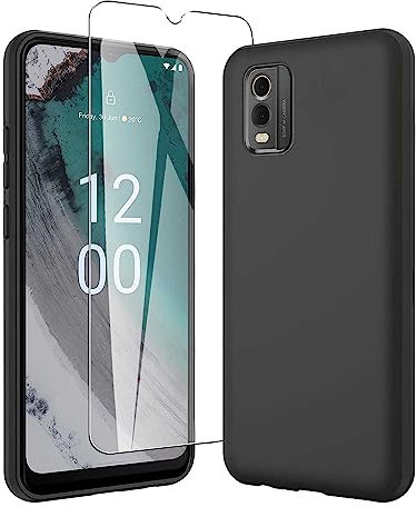 JDXHFF Cover Compatibile con Nokia C32 (6.5) Nero e Pellicola Protettiva in Vetro Temperato - Custodia Morbido Silicone Protettivo TPU Case Black