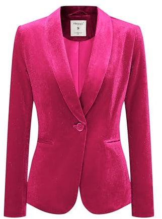 Allegra K Blazer en Velours Femme à Col Châle avec 1 Bouton Déguisement Blazer d'affaires Décontracté Veste Automne pour Cérémonie Rose Vif S