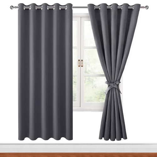 Hiasan Verdunklungsvorhänge Gardinen mit Ösen,Dunkelgrau Blickdicht Vorhänge,2 Stück,167 x 183 cm (Breite x Höhe),weiche Schiebevorhänge für Schlafzimmer,Wohnzimmer usw.