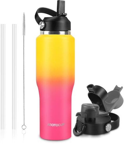 ABOTOCUP 32oz Water Bottle with Powder Coated, Fit in Any Car Cup Holder, Water Bottle with Straw Lids, Stainless Steel Insulated Water Flask Double Wall Leak-proof BPA Free to Keep Cold&Hot
