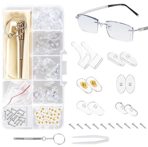 30 Pairs Eyeglass Repair Kit, Soft Silicone Glasses Nose Pads, Screw-in Glasses Nose Pads with Screws Screwdriver Tweezers Cleaning Cloth, for Most Eyeglasses