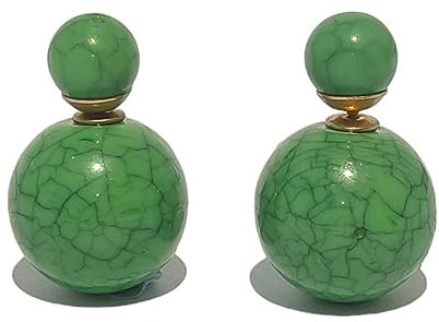 LeahMaria Doppel Perle Ohrstecker rissig/Marmor Stil 2 Stück (Grün)