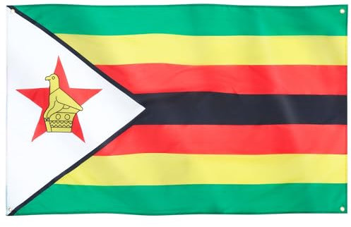 Runesol Drapeau du Zimbabwe, 91x52cm, 3ft x 5ft, 4 œillets, drapeau Premium, intérieur, extérieur, couleurs vives, Jour de l'indépendance