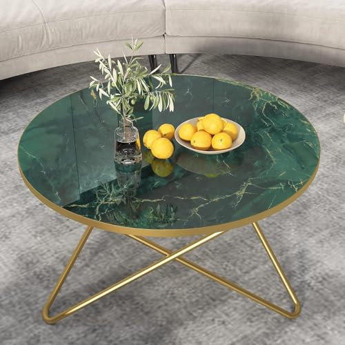 HOLTICO Table Basse Ronde Noire et Verte - Moderne pour Salon, Jardin, Balcon, Chambre à Coucher - Motif Marbre pour Plantes d'Extérieur