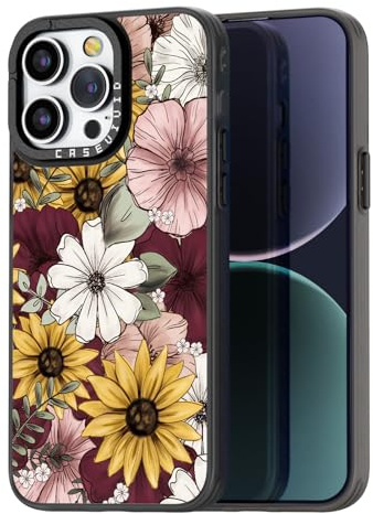 casevivid Kompatibel mit iPhone 15 Pro Max Hülle, niedliche Ästhetik – langlebige Mode lustige Handyhülle – Sonnenblume Muster Cover Design für iPhone 15 Pro Max 6.7 Zoll Schwarz
