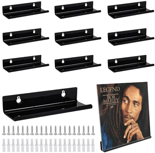 Molbory 10 Pcs Schallplatten Wandhalterung, Vinyl Wandhalterung 10x3,5x3cm, Schallplatten Regal, Schallplattenständer, Schallplatten Display Ständer, Schallplattenregal für Anzeige, Sammlung(schwarz)