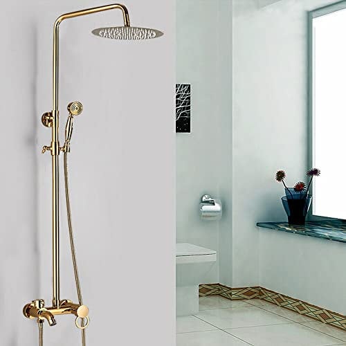 XUEMANSHOP Columna de ducha termostática, Shower Set sistema de ducha con cabezal de ducha, ABS ducha de mano, mezclador termostático cuarto de baño, oro