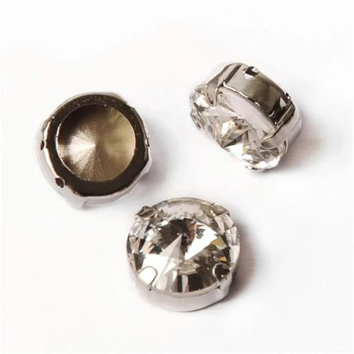 Rivoli - Piedras y cristales brillantes cosidos en la parte trasera para coser manualidades con garra plateada de 12 mm, 12 unidades
