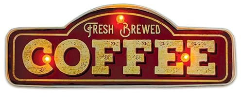FOREVER Letrero metálico luminoso RETRO LED Letrero de café recién hecho letrero luminoso grande de 38,5x13,5 cm para habitaciones, restaurantes, bares, luces nocturnas, espacios abiertos en la entra