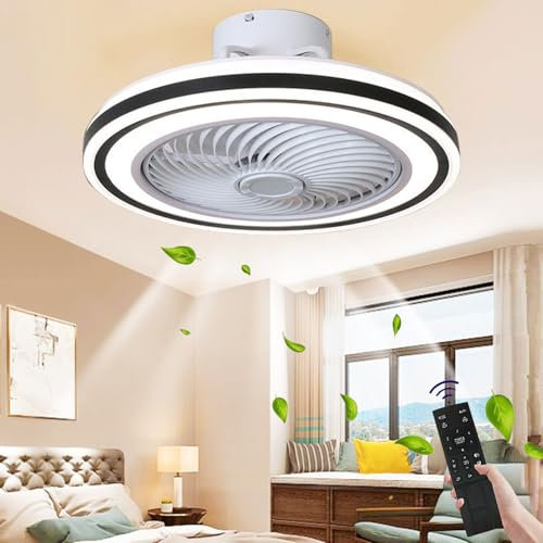 JKFBHGJL LED Ceiling Fans with Lights, 50cm/20 Ceiling Fan with Lights and Remote, 3 Color Dimmable, 6 Speeds,Timer,Low Noise, Modern Fan Lights for Living Room, Dining Room, Bedroom, Office