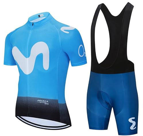 Herren Radtrikot kurzärmliges Set Radbekleidung Pro RennradJersey und Radhose mit 19D Gepolstert (Blue+Black, M)