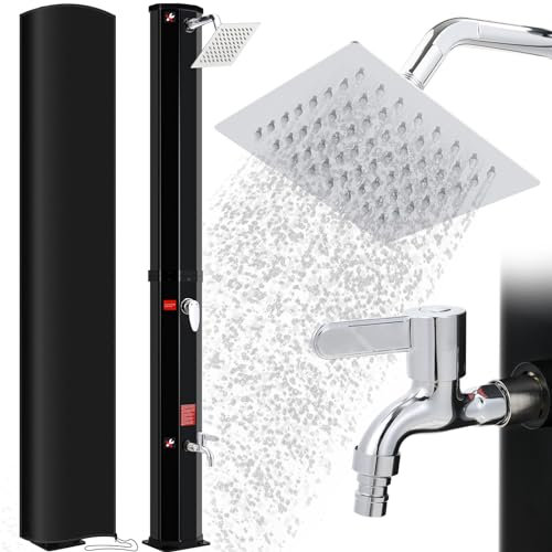 Douche Solaire 35L, 217cm, Douche de Jardin Solaire, Douche de Piscine avec Pommeau de Douche, Douche à Pieds et Housse de Protection, sans Raccordement Électrique, Température de l'Eau jusqu'à 60°C