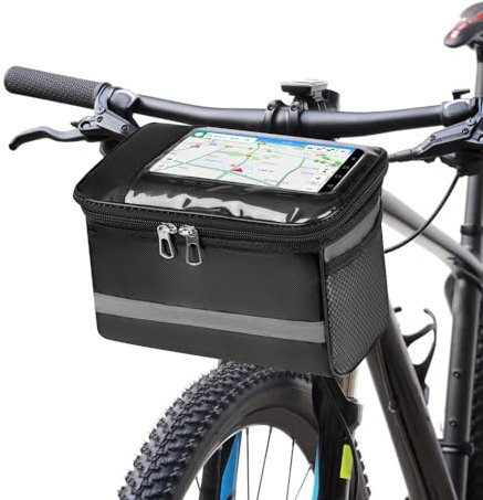 CODIRATO Sacoche de Guidon Noir, Sac Avant de Vélo Étanche, Pochette Velo Portable, Sacoche Guidon pour Cyclisme, Camping, Téléphones Portables