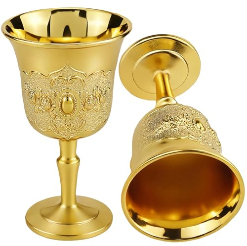 Mini Gold Goblet, 2PCS 25ml Metallic Shot Glasses, Medieval Style Chalice for Whisky, Liqueur & Altar Use, Elegant Wedding & Christmas Decor(1.5 x 2.7in)