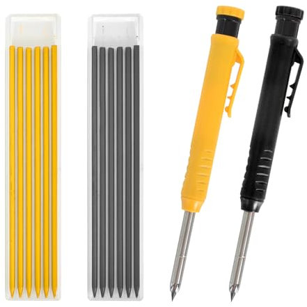 2 Tischler Bleistifte Set,Handwerker Bleistift, 2.8mm Minen,Solide Zimmermannsbleistifte mit Spitzer und Minen,Druckbleistift Marker,für Holzbearbeitung, Baustelle,DIY Schreinerei (Schwarz+Gelber)