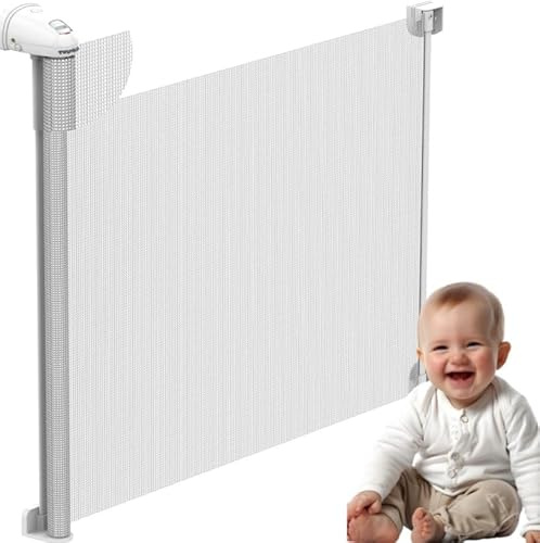 Twinky® Treppenschutzgitter Ausziehbar – Weiß – 80x130 cm Lang Rollbares Türschutzgitter – Strapazierfähiges Sicherheitsgitter für Baby und Haustier – Kindergitter für Baby (80x130 cm)