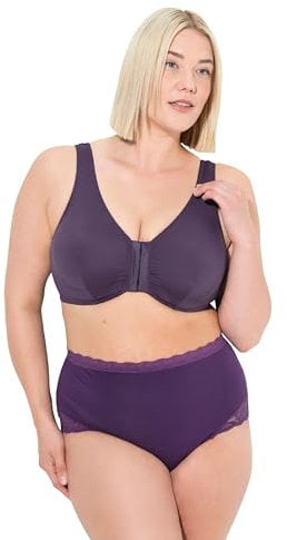 Ulla Popken Damen Bustier, Vorderverschluss, C/D, E/F Cup BH, aubergine, 85D