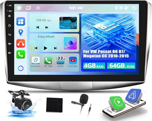 OiLiehu 4+64G 8 Core Android 13 CarPlay Android Auto Radio Coche 2 DIN para VW Passat B6 B7 Magotan CC Radio Pantalla Coche 10.1 Pulgadas con Bluetooth GPS FM RDS WiFi SWC DSP/EQ+Cámara