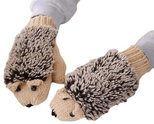 Igel Winterhandschuhe,Igelhandschuhe Kinder - Gestrickte Handschuhe für kaltes Wetter | Winter-Woll-Strick-Vollfingerhandschuhe, Cartoon-Igel-Handschuhe, ohne Finger, warme Plüsch-Fäustlinge, Geburtst