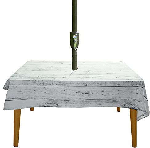 Nappe d'extérieur résistante à l'eau et aux taches avec fermeture éclair et trou pour parasol, nappe ronde pour table de patio