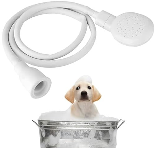 Bath Single Tap Shower Attachment Push on Rubber Hose for Taps Hand Held Portable Pet Dog Shower Hair Shower Head for Bathroom Washing Dresser Kitchen Sink Mixer Tap(White)