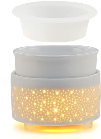 Wax Melt Burner with Silicone Dish Ceramic 3-in-1 Oil Burner Electric Candle Wax Warmer Melter Fragrance Heating Plate for Scented Waxs Home Office Bedroom Aromatherapy Gift& Décor-White
