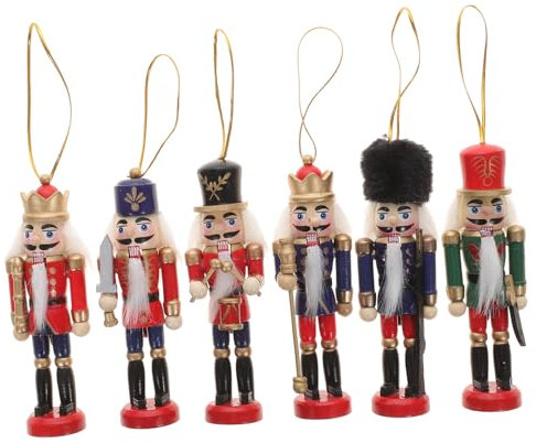 GAROZATION 6pezzi Decorazione Natalizia Di Soldati Nutcracker Legno Originali Pupazzi Appendibili Per Feste Addobbi Per Casa e Ufficio Atmosfera Festiva Unica