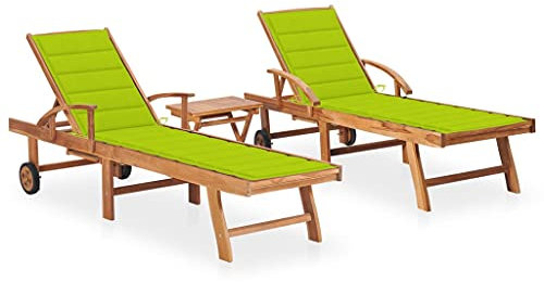 Xichuzi Sonnenliegen 2 STK. mit Tisch und Auflagen Massivholz Teak, Gartenliege, Liegestuhl, Sonnenstuhl, Sonneninsel Outdoor, Liegen, Gartenmöbel, Bäderliege, Relaxliege - 3073182