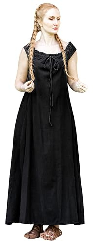 Leonardo Carbone® Damen Kleid Ella | Tunnelzug Décolleté | Bodenlanges Design | Karneval, Halloween, Cosplay, LARP, Mittelalter, Wikinger, Festkleid, Gewand | 100% Baumwolle Schwarz 3XL