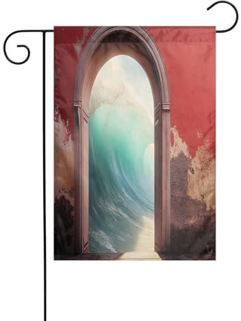 Gartenflagge mit Fenster, das zum Meer führt, 30,5 x 45,7 cm, doppelseitige Gartenflagge für Hof, Rasen, Heimdekoration