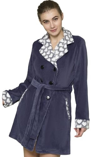 Pigiamiamoci Vestaglia Donna Invernale in Pile Coral Corta Calda e Morbida cappuccio Zip Bottoni Taglie S-XXL (IT, Testo, M, Regular, Regular, SOFFICI CUORI 626)