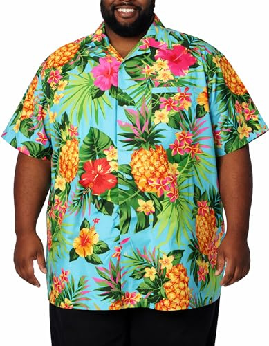 King Kameha Übergrößen 7XL–12XL Herren Hawaiihemd Kurzarm, Sommer Aloha Shirt mit Ananas-Print