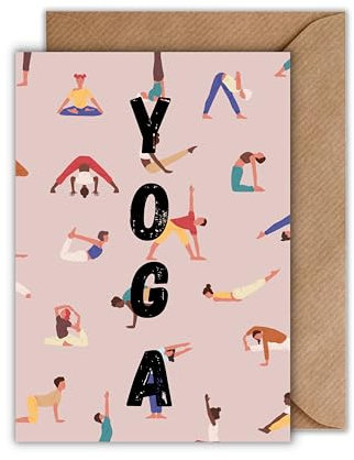 Yoga Karte mit Umschlag - vielfältige Figuren in Asanas – liebevoll illustrierte Klappkarte – Geschenk für Yogalehrerin, Retreat, Achtsamkeit, Motivation (DIN A6)