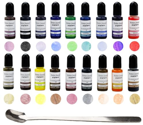 Nurila Farbpigmente für Gießpulver, Farbe für Gießpulver, 18 Farben Flüssiger Farbpigmente für Gießpulverinklusive mit 15cm Edelstahl Rührlöffel, DIY Produktion Zementbeschichtung Farbige Pigmente