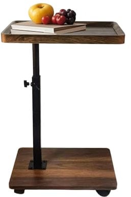 C Table End Table Adjustable Height, 360°Swivel TV Tray Table for Small Spaces with 4 Casters(Walnut Brown)