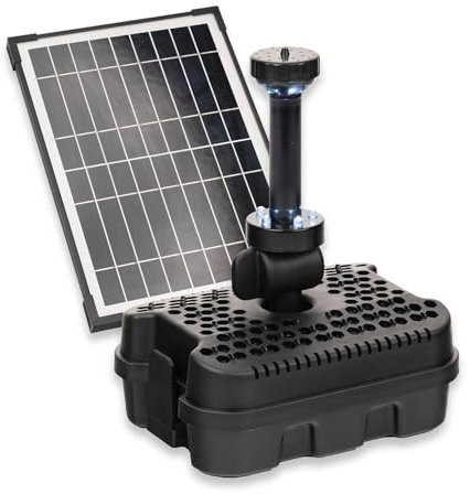 Blagdon Liberty Solar 500 Pond Fountain Pump & LED Light, for Small Pond and Water Feature,10w Solar Panel & 0.15w LED Light Ring, Float & Anchor Fittings, Flow Control, Intelligent Timing Options