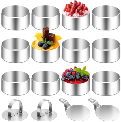 Aurinovellia 12 Pièces Cercle a Patisserie, Emporte-Pièces Ronds avec 2 Couvercle et 2 Base, Acier Inoxydable Moule à Gâteau, Moules à Tartelettes, pour Gâteaux Mousses Desserts et Pains 8 × 4 cm