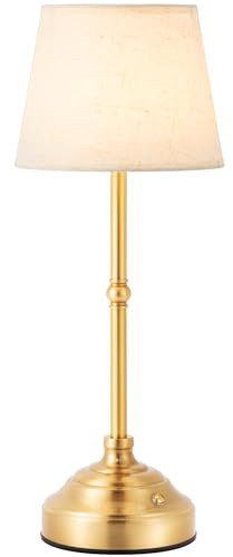 keysays Cordless Table Lamp, Rechargeable Desk Lamp with Fabric Shade, 5400mAH Battery Operated 3 Color Stepless Dimming, Portable Touch Bedside Lamp Home Decor for Dining, Counter (Brushed Gold)