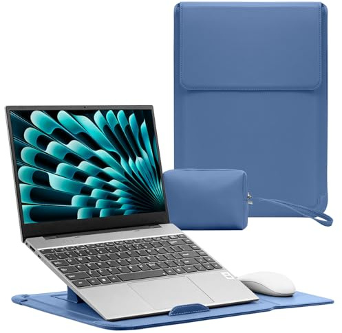 RoYiio 13-14 Pouces Sacoche pour Ordinateur Portable Cuir PU (Bleu) | Magnétique Housse Laptop Stand pour MacBook Pro 14 M5/M4/M3/M2/M1 & Pro/Max, MacBook Pro 13, MacBook Air 13 M5/M4/M3/M2/M1